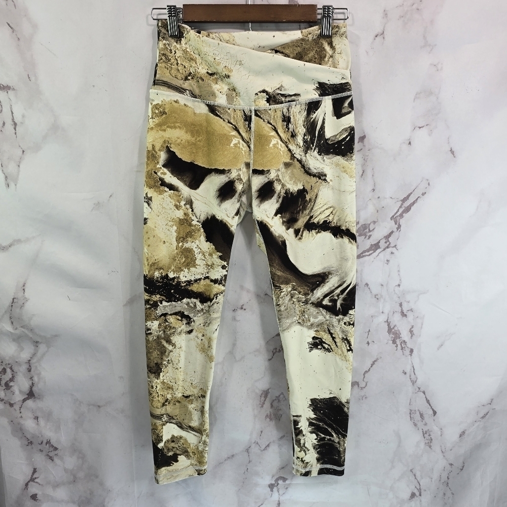 Calia Leggings Womens Medium Crop Cris Cross Cinched Hazy Elixir Oat Milk